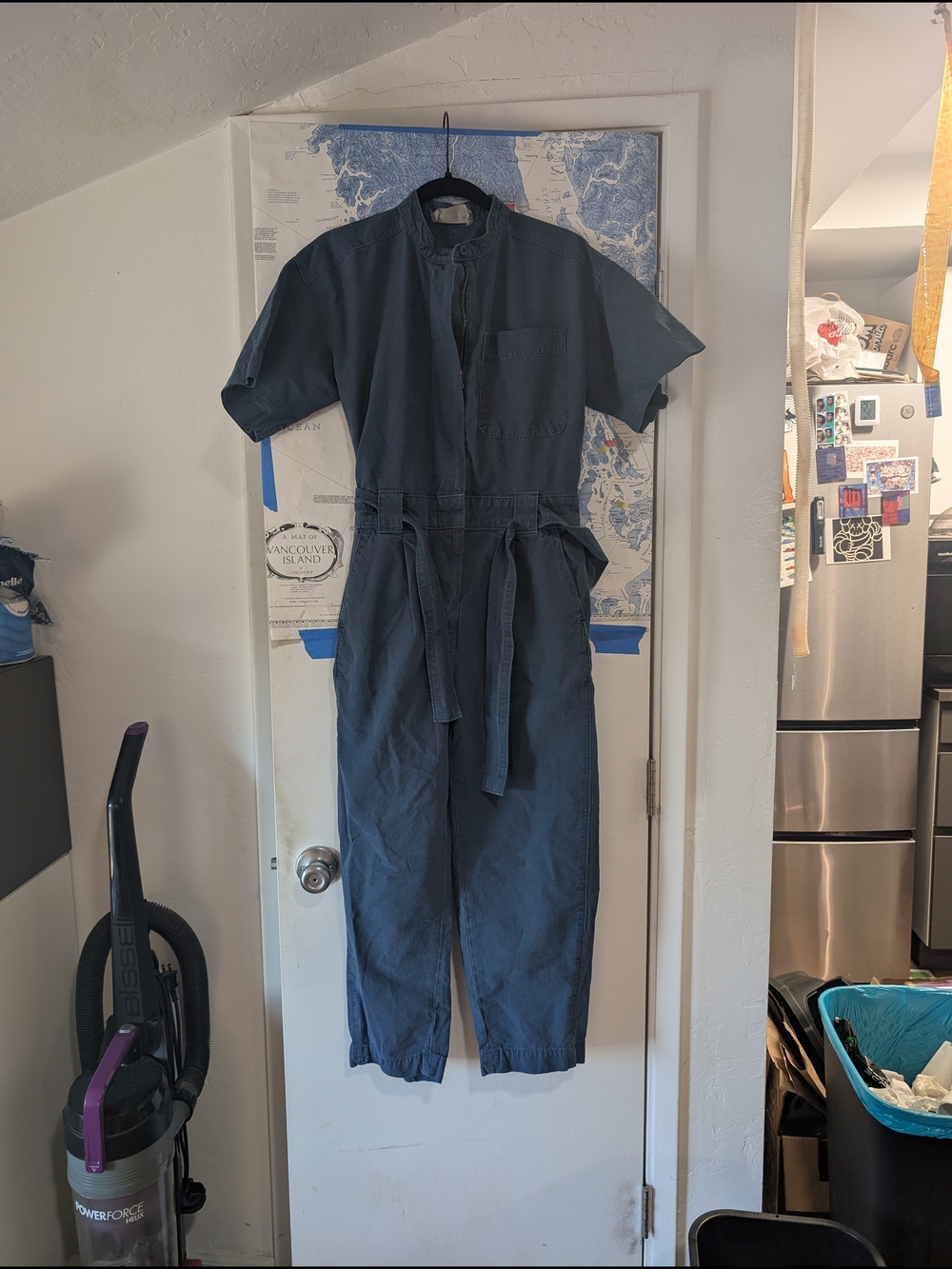 Everlane Short-Sleeve Tie-Waist Jumpsuit in Slate Blue